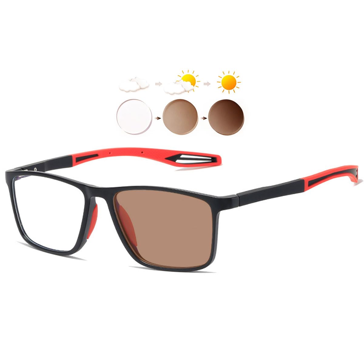KOOSUFA Photochromic Reading Glasses Blue Light Blocking Sun Readers UV Protection TR90 Super Lightweight Sunglasses for Men Women 3 in 1 Lenses Darken In Sunlight Brown Lens/Black red 1.0