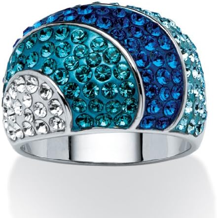 Teal, Blue and Aqua Simulated Crystal Platinum-Plated Dome Ring Made with Swarovski Elements