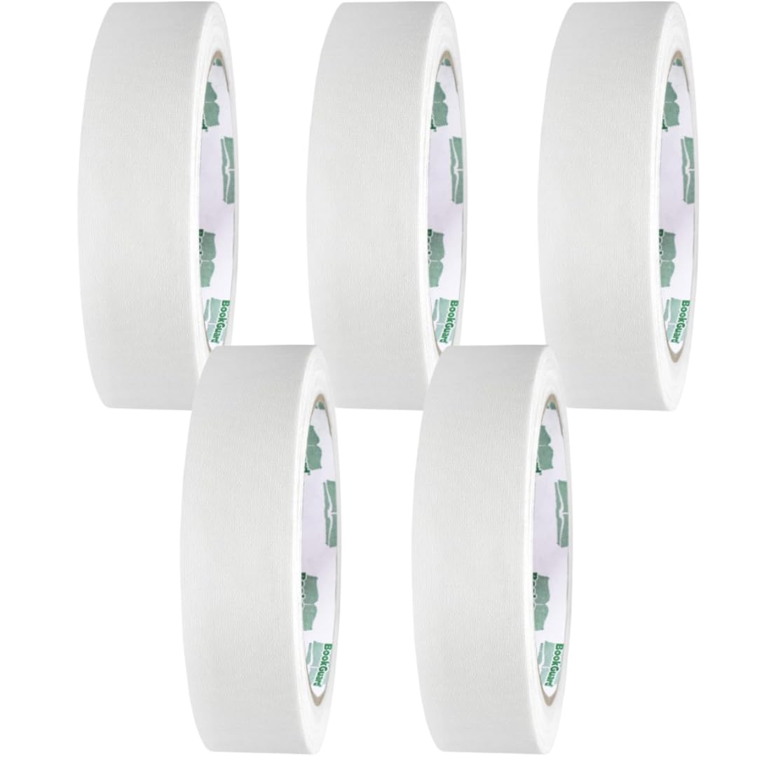 BookGuard 1 Inch White Premium Bookbinding Repair Cloth Tape, White Book Tape, Acid-Free Cloth Tape, Book Repair Tape, 15 Yard Roll - Case of 5 Image