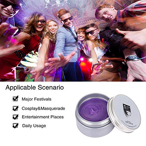 Purple Hair Color Wax, Temporary Hair Color 4.23 oz for Clubbing, Daily Use, Party, Cosplay, Halloween (Purple)