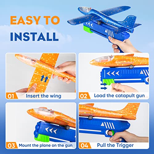 Fuwidvia 4 Pack Airplane Launcher Toys, 2 Flight Modes LED Foam Plane