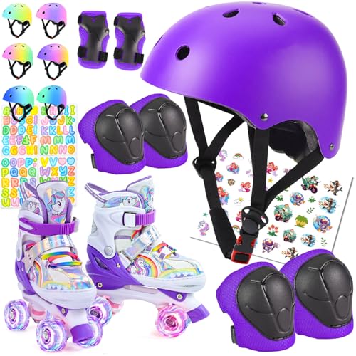 Kids Bike Helmet and Pads and Roller Skates for Girls Boys 4 Size Adjustable Protective Gear Set with Elbow Knee Pads Wrist Guards Rollerskate