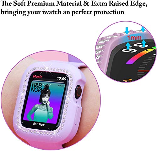 Henpone Smart Watch Bands with Case for Women Girl i-Watch Protect Band Compatible with Apple Watch Diamond Rhinestone Silicone Wristband Strap Series 5 4 3 2 1