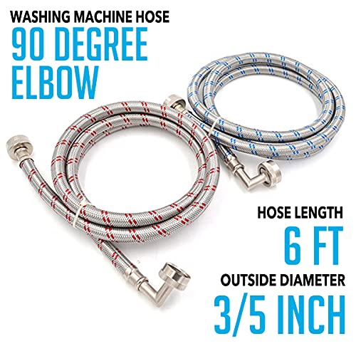 Premium Stainless Steel Washing Machine Hose, 6ft Long Washer Hose with