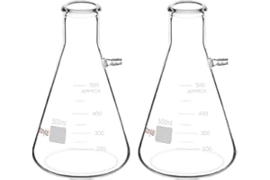 StonyLab 2-Pack 500ml Borosilicate Glass Filtering Flask, Bolt Neck with Tubulation