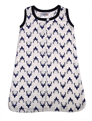 Bacati Tribal/Aztec 100% Cotton Muslin Sleeping Bag Wearable Blanket (Medium (26 to 30 inches from 16 to 24 lbs), Navy Bucks)