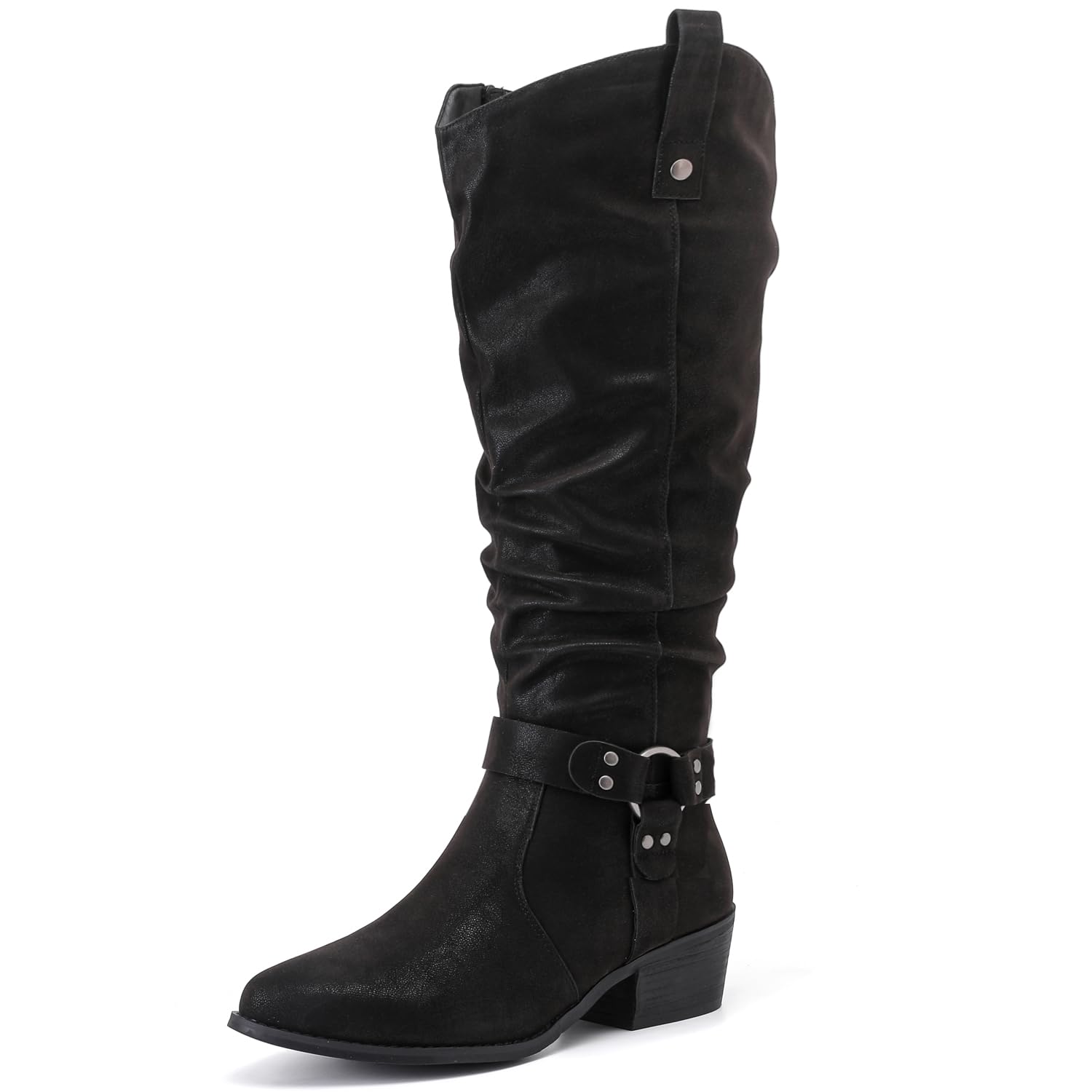 Photo 1 of Luoika Women's Extra Wide Calf Knee High Boots, Wide Width Slouchy Knee-High Boots Low Stacked Heel Winter Fall Plus Size Boots. 231109 Blackpu 9.5XW