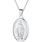Nofade Silver Personalized Virgin Mary Necklace 925 Sterling Silver Religious Christian Jewelry Oval Medal Coin Pendant Necklace for Women Men