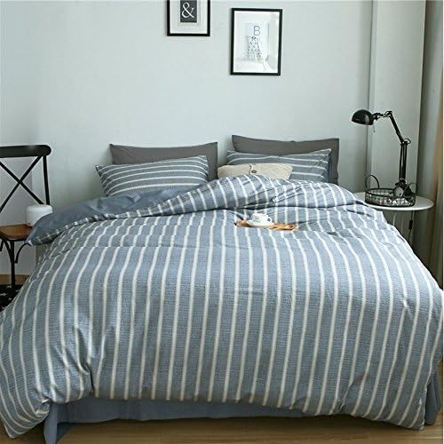Vougemarket Grey Striped Men's Duvet Cover Set 100% Cotton,Teen Bedding Collections with zipper closure -King,D stripe