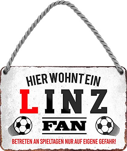 HS668 International Football Clubs Fan Decorative Funny Metal Wall Sign Door Sign (18 x 12 cm, "Hier wohnt ein Linz Fan" [German Language]