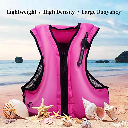 OMOUBOI Snorkel Vest Life Jacket Inflatable Kayak Life Vest for Adults and Youth 88-220 lbs Swimming Boating (Red)