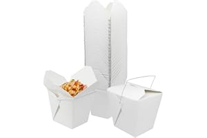 zmybcpack 50 Pack 26oz Chinese Take Out Food Boxes with Metal Wire Handle & Labels, Party Favor Boxes Paper Take Out Food Containers For Hot Or Cold Food