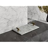 Acrylic Marble Serving Tray with Metal Handles - White Small Size