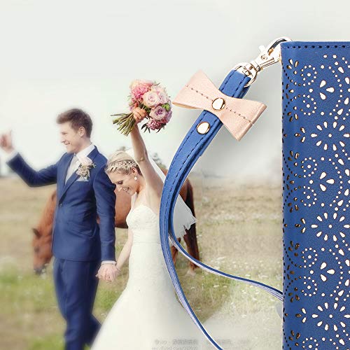 WWW iPhone Xs Max (6.5 inch) 2018 Case, [Luxurious Romantic Carved Flower] Leather Wallet Case with [Inside Makeup Mirror] and [Kickstand Feature] for iPhone Xs Max 6.5'' (2018 Released) Navy Blue - Thumbnail 2