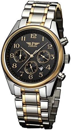Orginal Quartz Wrist Steel Genuine Leather Mens Watches Steel Band Black Dial Gold Case 2