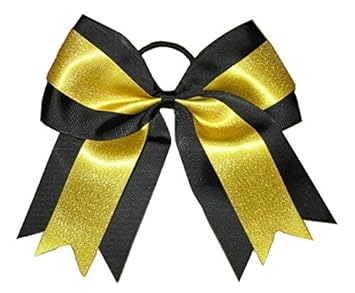 Amazon Com New Black Yellow Glitter Cheer Bow Pony Tail 3