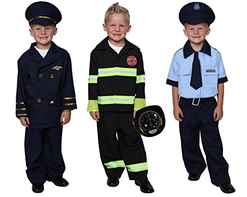 Boys Career Costume Dress Up Pilot, Fireman, Policeman Gift Set (Choose Size)