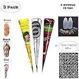 Temporary Tattoo Stencils Kits/Temporary Brown Red Tattoo Paste Cones for Body Art Drawing Painting with 2 x Applicator Bottle,16 x Needles and 48 x Adhesive Stencil Set
