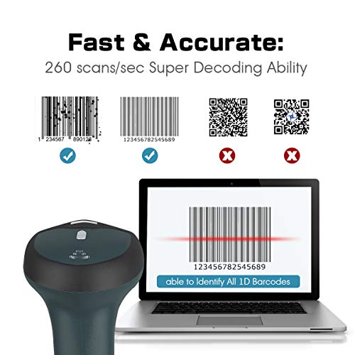 NETUM Barcode Scanner Wireless 2-in-1 (2.4Ghz Wireless+USB 2.0 Wired) Rechargeable Automatic 1D Barcode Reader USB Handheld Bar Code Scanner with Stand