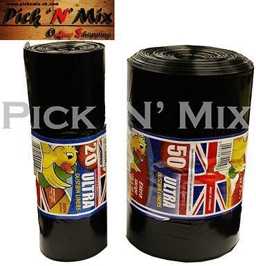Extra Strong Eco Large Dustbin Bin Bags Heavy Duty Liners Black Plastic Bag Refuse Thick Sacks 20 or 50 Pack Rolls Sack Rubbish Waste - LARGE AND EXTRA LARGE by Klass Home Collection®