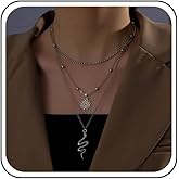 Andelaisi Boho Layered Snake Necklace Choker Vintage Lotus Flower Choker Necklace Punk Snake Serpent Necklace Gothic Snake Pendant Necklace Jewelry for Women