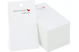 joycraft 200pcs Earring Cards, 2x3.5 Inches Earring Hanging Cards, White Handmade with Love Holder Card, Blank Earring Displa