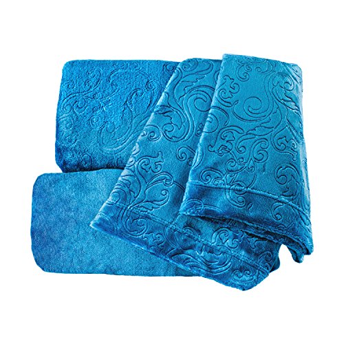 Cozy Fleece Embossed Damask Super Soft Sheet Set, Full, Teal