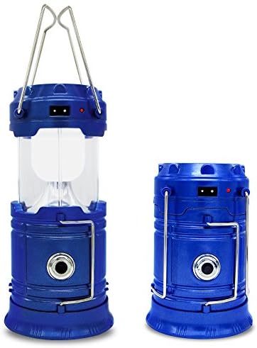 Solar Collapsible Camping Lantern Ikevision Camping Hiking Portable USB/DC/Solar Powered Led 2400mAh Battery Flashlight Lantern for Fishing, Emergency and Outdoor Adventures(Mini,Black/Blue) (Blue)