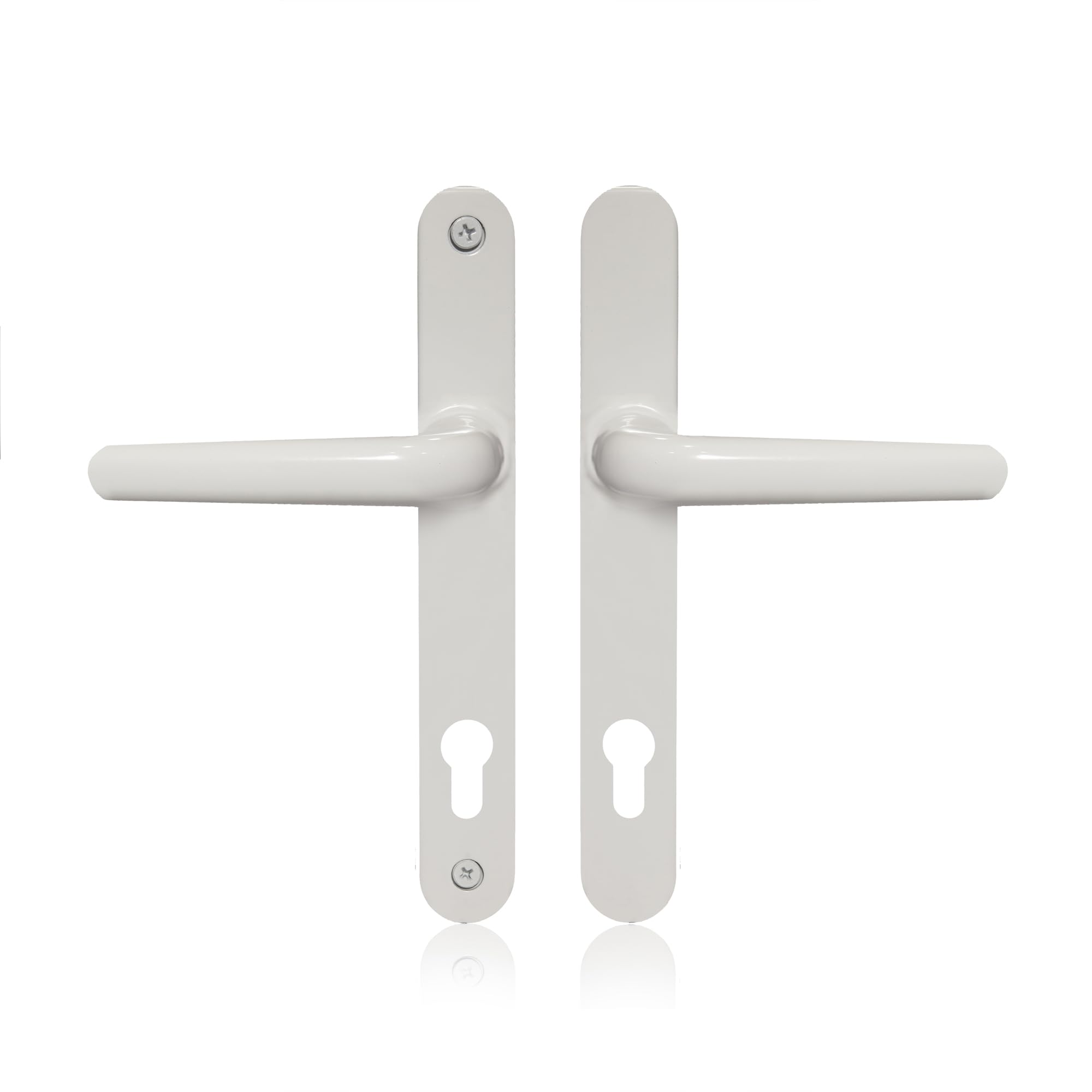 Schlosser Technik Uros White UPVC Door Handle, (PZ 92mm, 211mm Screw Hole Distance, 243mm Overall) Long Backplate Aluminium, Front Door Handle
