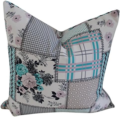 Handmade Turkish Throw Pillow Cover Case, Blue Quilt Patchwork Print, 20 x 12 Inch