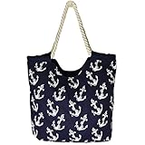 High Quality Chevron Anchor Quatrefoil Rope Handle Canvas Tote Beach Bag EM3010
