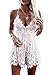 Imily Bela Women's Sleeveless Spaghetti Halter Deep V Neck Backless Lace Mini Jumpsuits