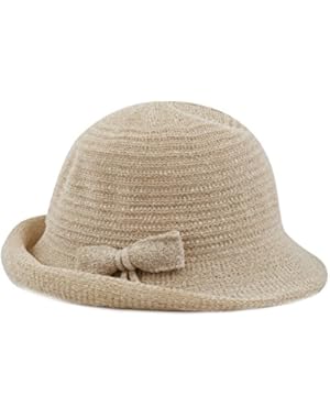 Women's Back Flip Brim Cloche Bucket Hat with Ribbon Accent