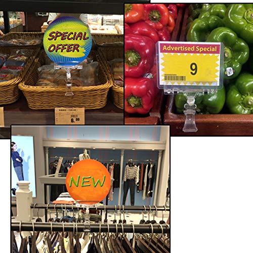 Y-Axis 24 Pack Clear Plastic Rotate POP Clip-on Style Merchandise Sign Display Clip Tag Holders (12 Pack) + Wire Shelf Retail Label Holders (12 Pack)