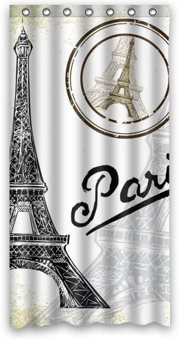 Custom Black White Paris Eiffel Tower Shower Curtain Stylish Waterproof Polyester Fabric Bathroom Deco 36" x 72"