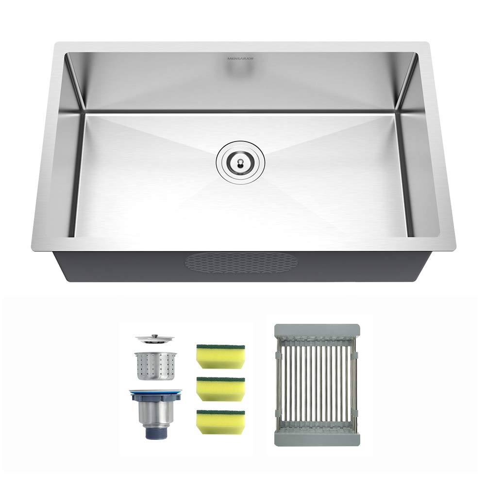 MENSARJOR 27inch Undermount Single Bowl Kitchen Sink 18 Gauge