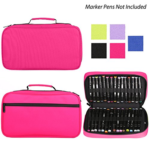 Corasays 60 Slots Marker Pen Case Canvas Organizer Marker Case Assembled Holder for Art Supplies (Deep Pink)