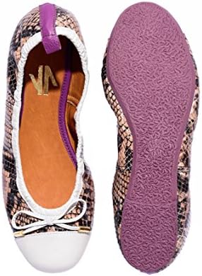 VIDALeather Spirit Comfortable Scrunch Ballet Flats Slip On Leather Cap Toe Shoes Flexible With Bow and Colored Sole ZAPATILLA Cuero Mujer Snake - 7