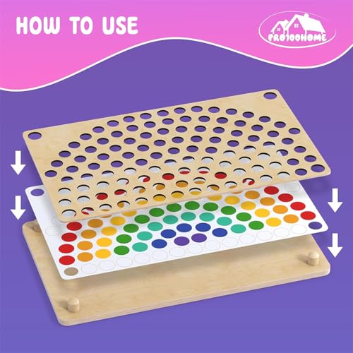 AM ANNA Wooden Peg Board Beads Game, Toddler Wooden Learning Montessori Toys for Kids 2-3 Years Old, Rainbow Stacking Matching Counting Color Sorting Games for Fine Motor Math Skills (Rainbow)