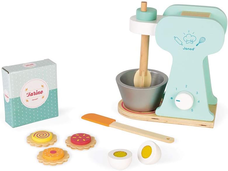Janod - Wooden Little Mixer Set - Kitchen Make-Believe Toy - 6 Accessories Included - Suitable for ages 8 and up - J06605
