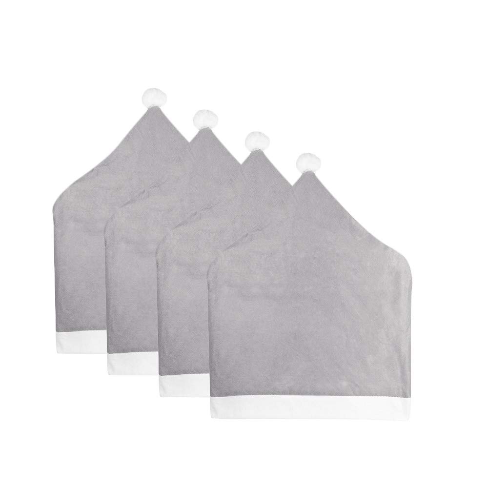 Sobotoo Pack of 4 Grey Santa Hat Dining Chair Seat Back Covers Slipcover Xmas Christmas Dinner Table Party Decor (Grey)