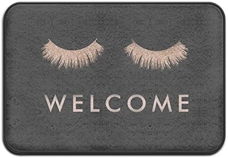hanbaozhou Stylish Black Rose Gold Eyelashes Welcome Super Absorbent Anti-Slip Mat,Funny Doormat,Indoor/Outdoor Decor Rug Doormat 23.6(L) X15.7(W) Inch Non-Slip Home Decor