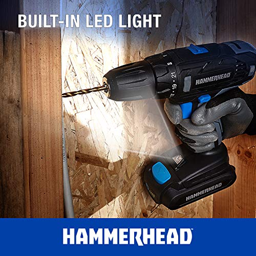 Hammerhead 20V 2Speed Cordless Drill Driver Kit with 1.5Ah Battery and
