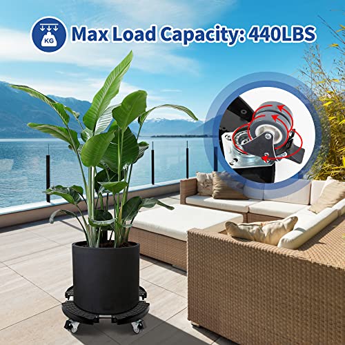 W B D WEIBIDA Adjustable Wheeled Plant Holder Diameter 40-54 cm, Rolling Tray 200 kg Capacity Flowerpot Holder for Indoor and Outdoor Plants, Parasol Base, Bin, Black