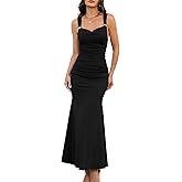 Doreyi Women's Sexy Sleeveless Blackless Dresses Elegant Cowl Neck Ruched Cocktail Party Bodycon Maxi Dress