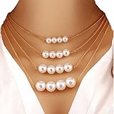 Usstore Women Lady Multilayer Metal Size Double Faux Pearl Necklace