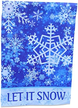 Winter Wonderland Falling Snowflake Garden Flag Yard Decoration; True Double Sided Let It Snow Message readable Both Sides; 12 inches by 18 inches