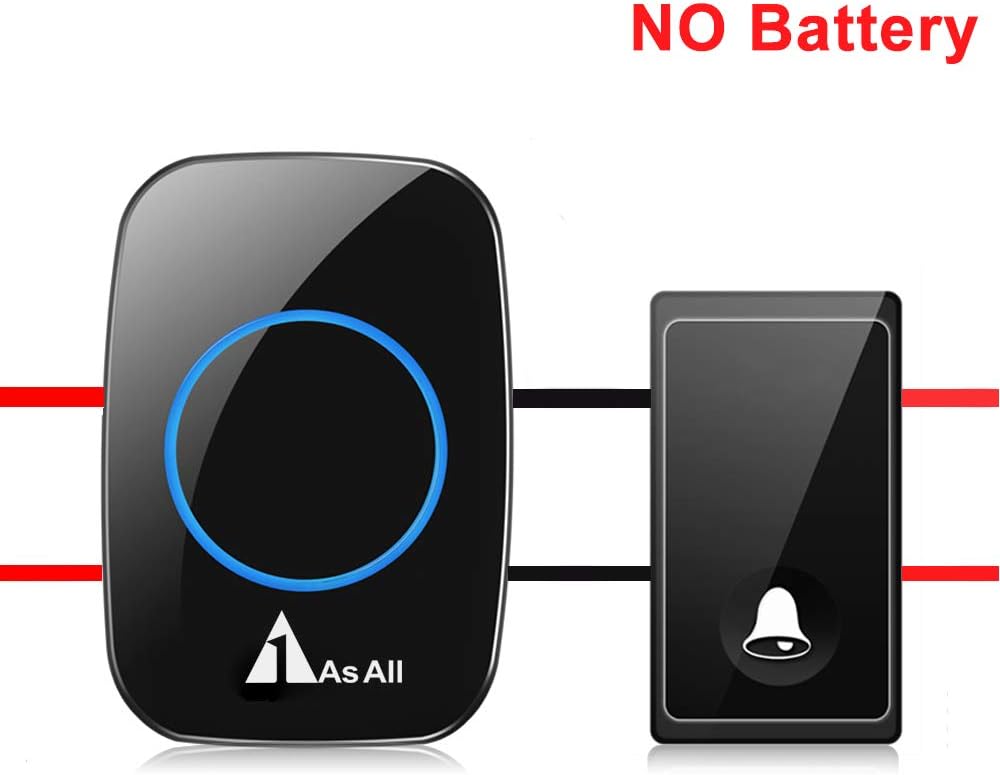 [Upgraded Version]1AsAll Wireless Doorbell No battery-really, Never Interfere Other Remote Devices,4 Level Adjustable Volume and No Battery Required For Waterproof Push Botton & Receiver (Black)