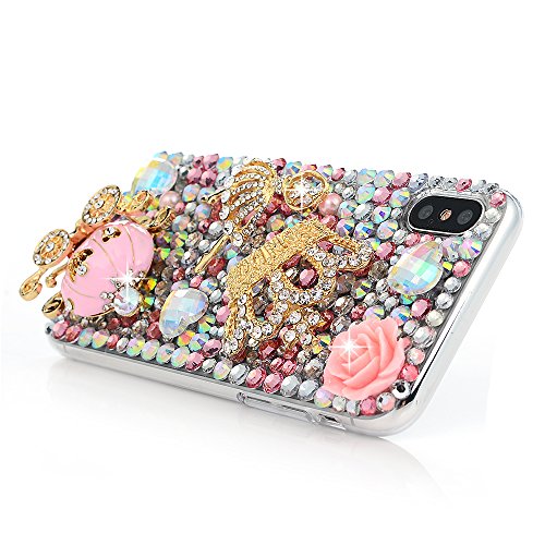 iPhone X Case, Mavis's Diary Full Edge Protective Plastic Case, 3D Handmade Crystal Clear Bling Full Diamonds Colorful Shiny Rhinestone Pink Pumpkin Car Gold Crown Hard PC Cover for iPhone X Edition