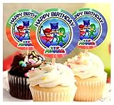 12 Happy Birthday PJ MASKS Inspired Party Picks, Cupcake Picks, CupcakeToppers